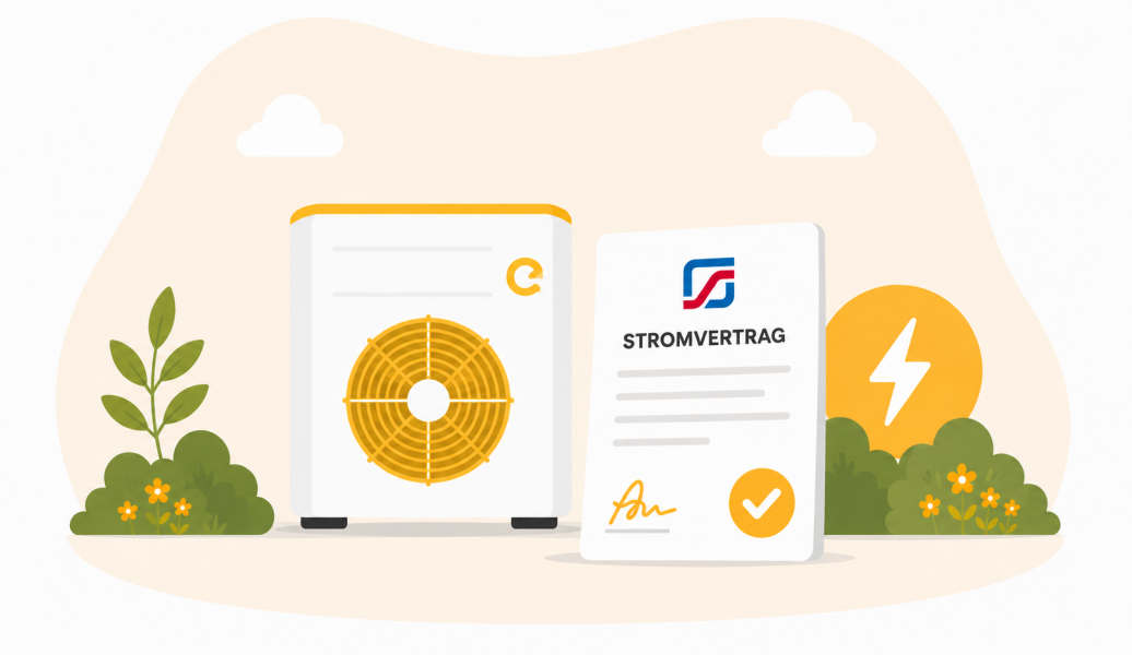 Grafik mit Wärmepumpe und Vertrag von den Stadtwerken Strausberg